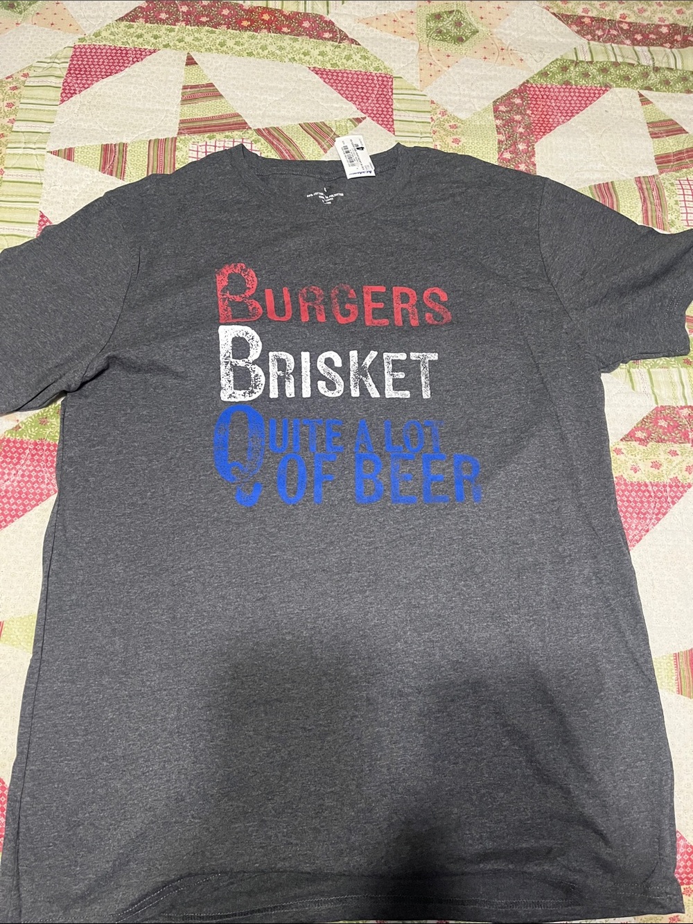 Men's Charcoal Graphic Short Sleeve Tee - 'Burgers Brisket Quite A Lot Of Beer'